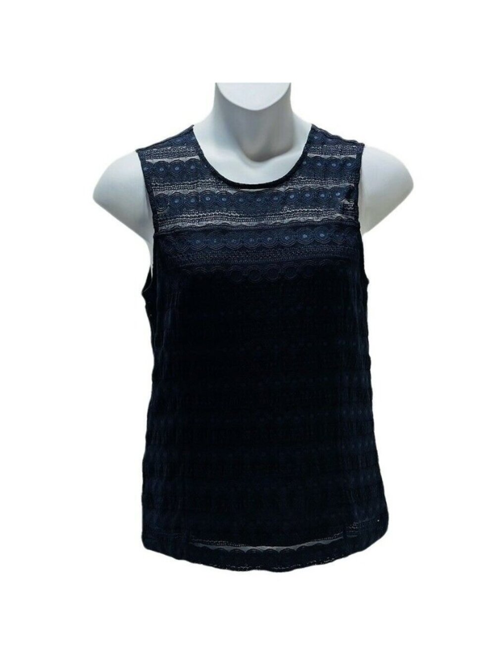 ANN TAYLOR Navy  Sleeveless Lace Top Back Zipper & Lined Interior